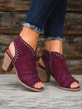 Sonoma Tempera Rustic Western Boho Peep Toe Open Back Block Heel Shootie 10M